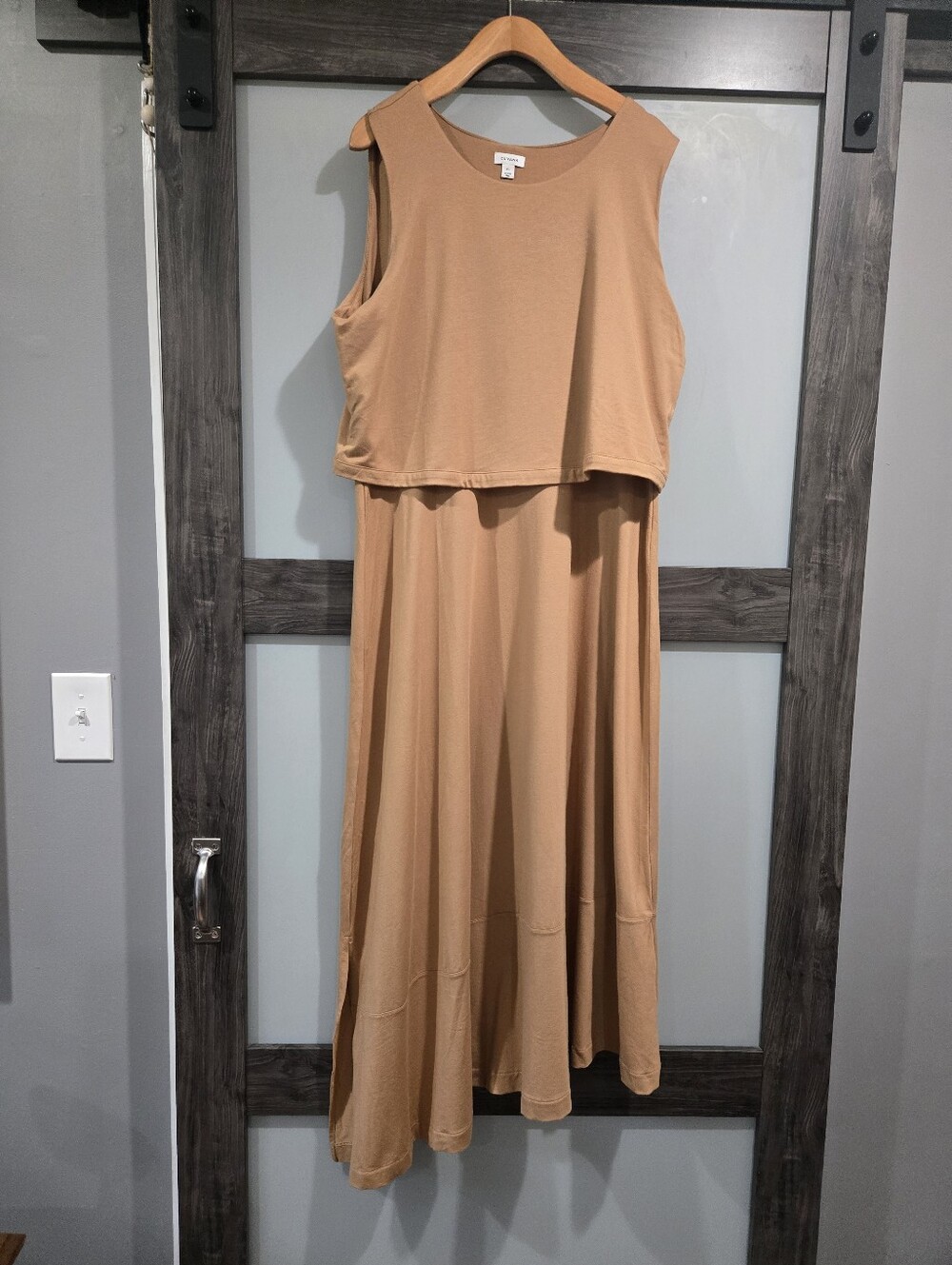 Cuyana Asymmetrical Overlay Dress Camel Tan Pima Cotton Blend Size XL
